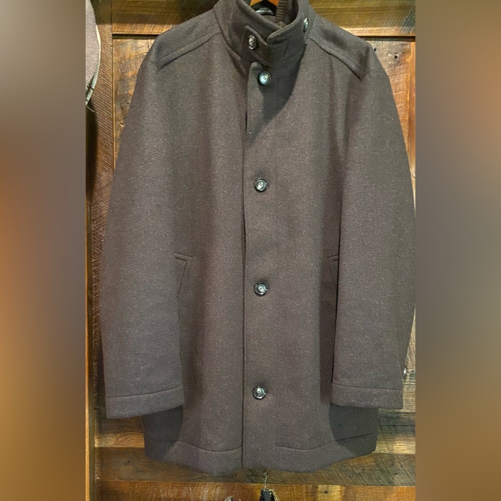 Hugo Boss Dark Brown Cashmere-Wool Coat Preowned Used Once Like New Size 44 R